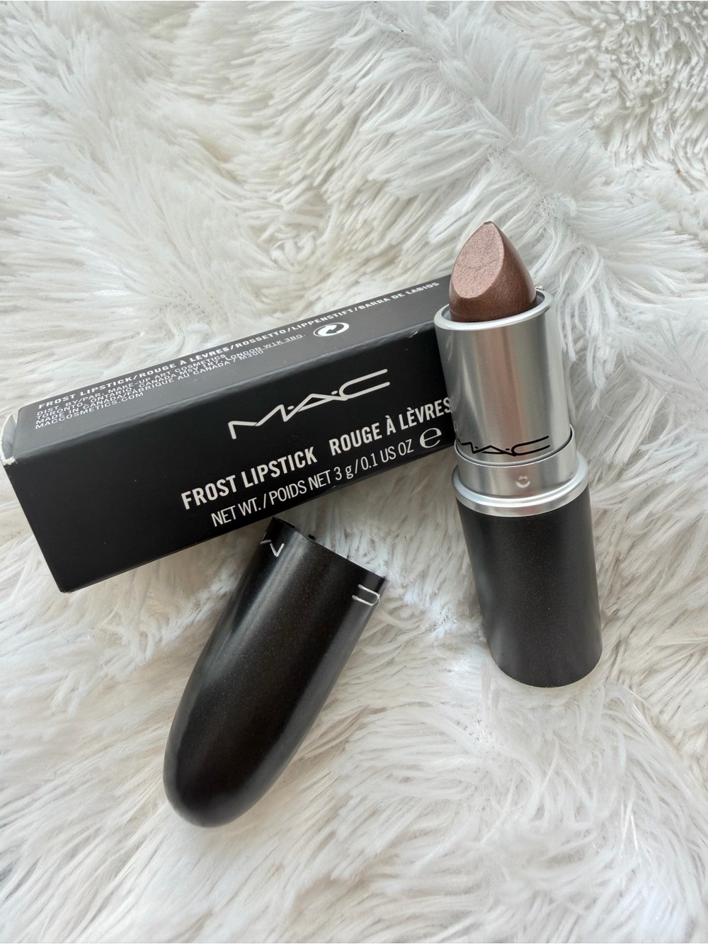 MAC Cosmetics Frost Lipstick in “ICON”- Shimmery Brown Taupe